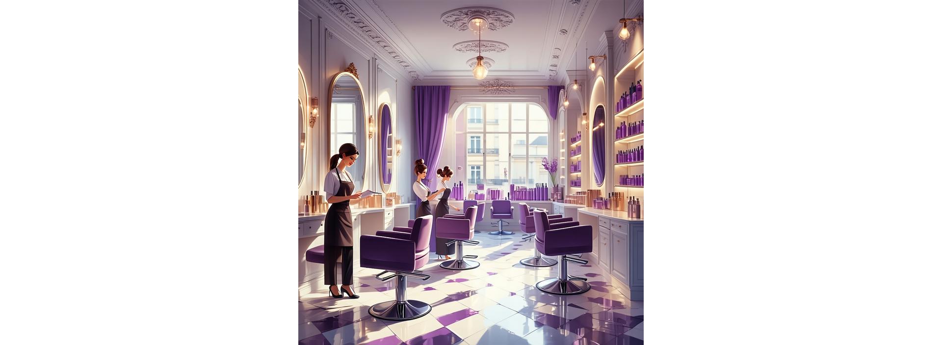 Salle élégante et lumineuse du Salon Élégance Paris avec coiffeuses en action.